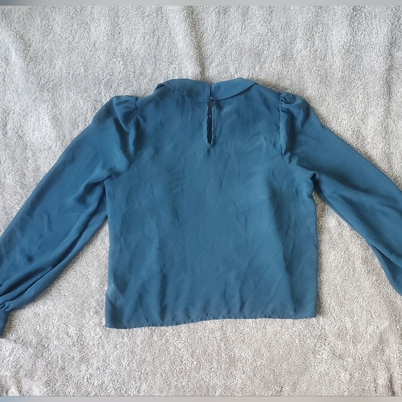 Forever 21 Teal Sheer Chiffon Blouse With Peter Pan Collar Size Small - Picture 4 of 6